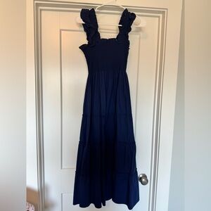 Hill House Navy Smocked Maxi Dress with Ruffle Straps